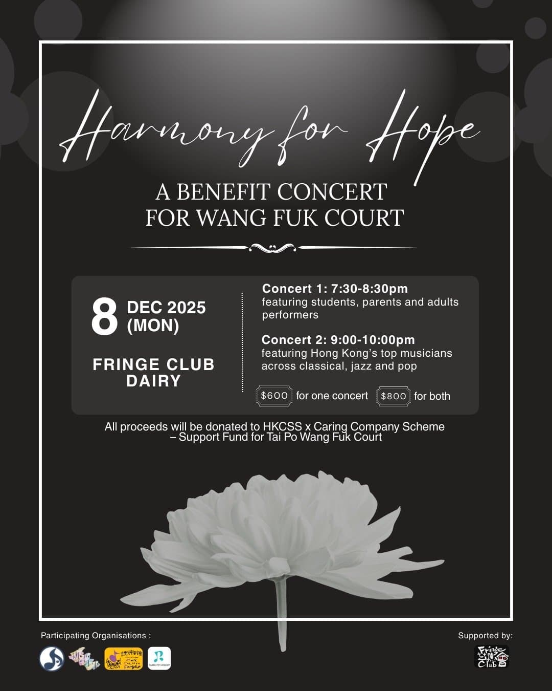 Fundraising Concert for Hong Kong Tai Po Fire Victims – Harmony for Hope at the Hong Kong Fringe Club